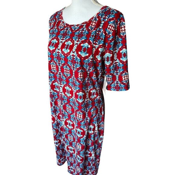 Lularoe Dress Women's Sz XL 'Julia' Red Floral Geometric Dress Short Sleeve NEW - Picture 4 of 12